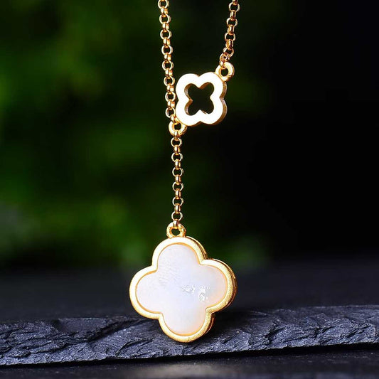 925 Silver Inlaid Nephrite Four - Leaf Clover Pendant - jewelry - weilin.com