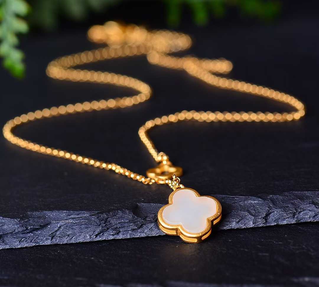 925 Silver Inlaid Nephrite Four - Leaf Clover Pendant - jewelry - weilin.com
