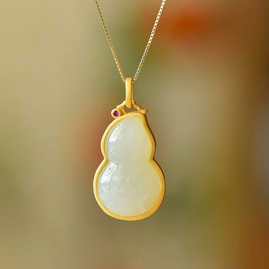 925 Silver Inlaid Nephrite "Fu Lu" (Happiness and Prosperity) Pendant - jewelry - weilin.com