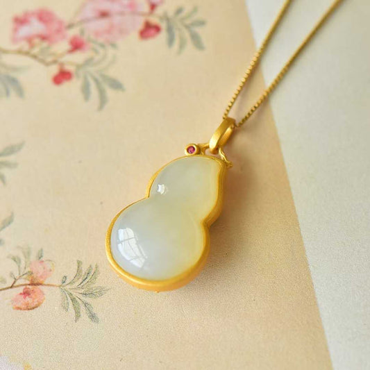 925 Silver Inlaid Nephrite "Fu Lu" (Happiness and Prosperity) Pendant - jewelry - weilin.com