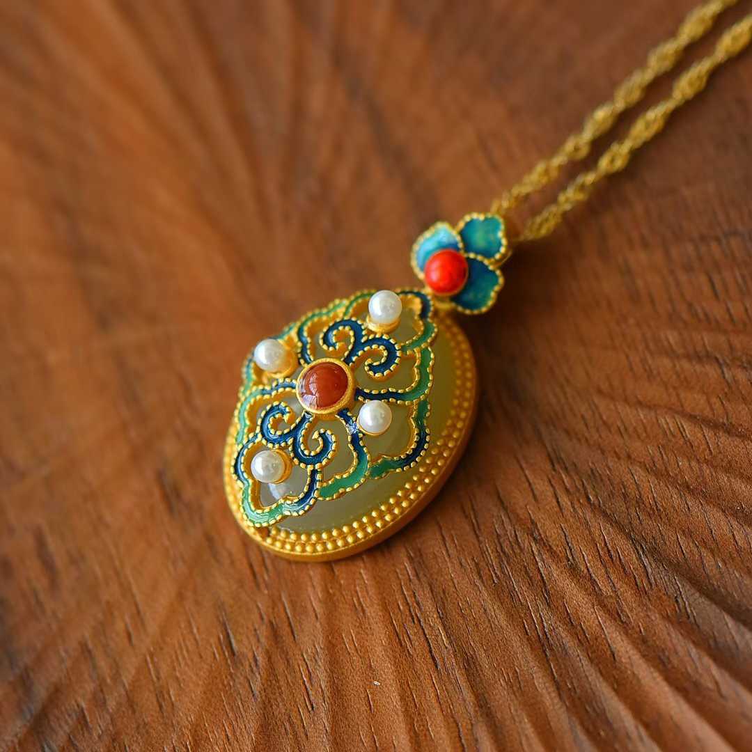 925 Silver Inlaid Nephrite "Good Fortune and Prosperity" Pendant - jewelry - weilin.com
