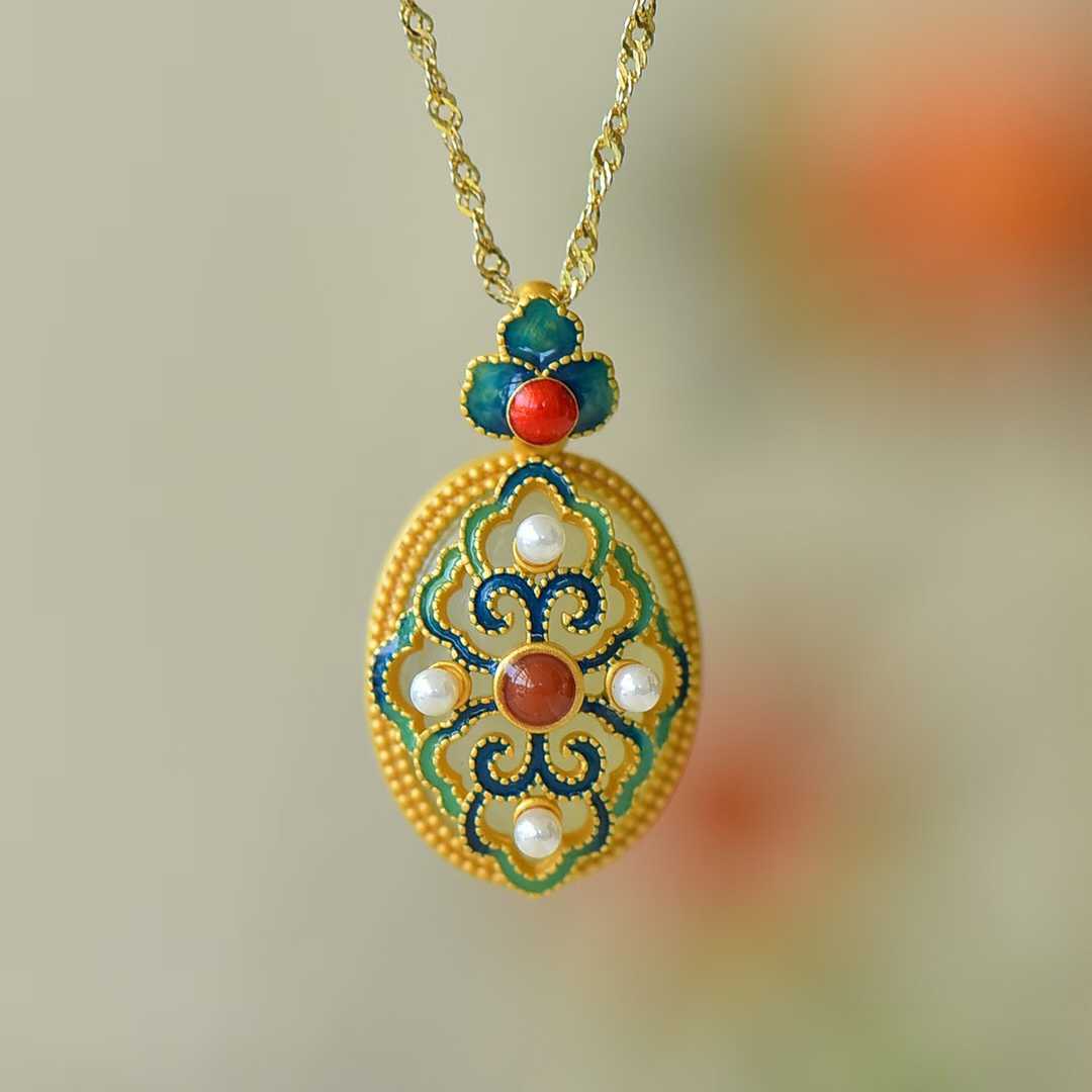 925 Silver Inlaid Nephrite "Good Fortune and Prosperity" Pendant - jewelry - weilin.com