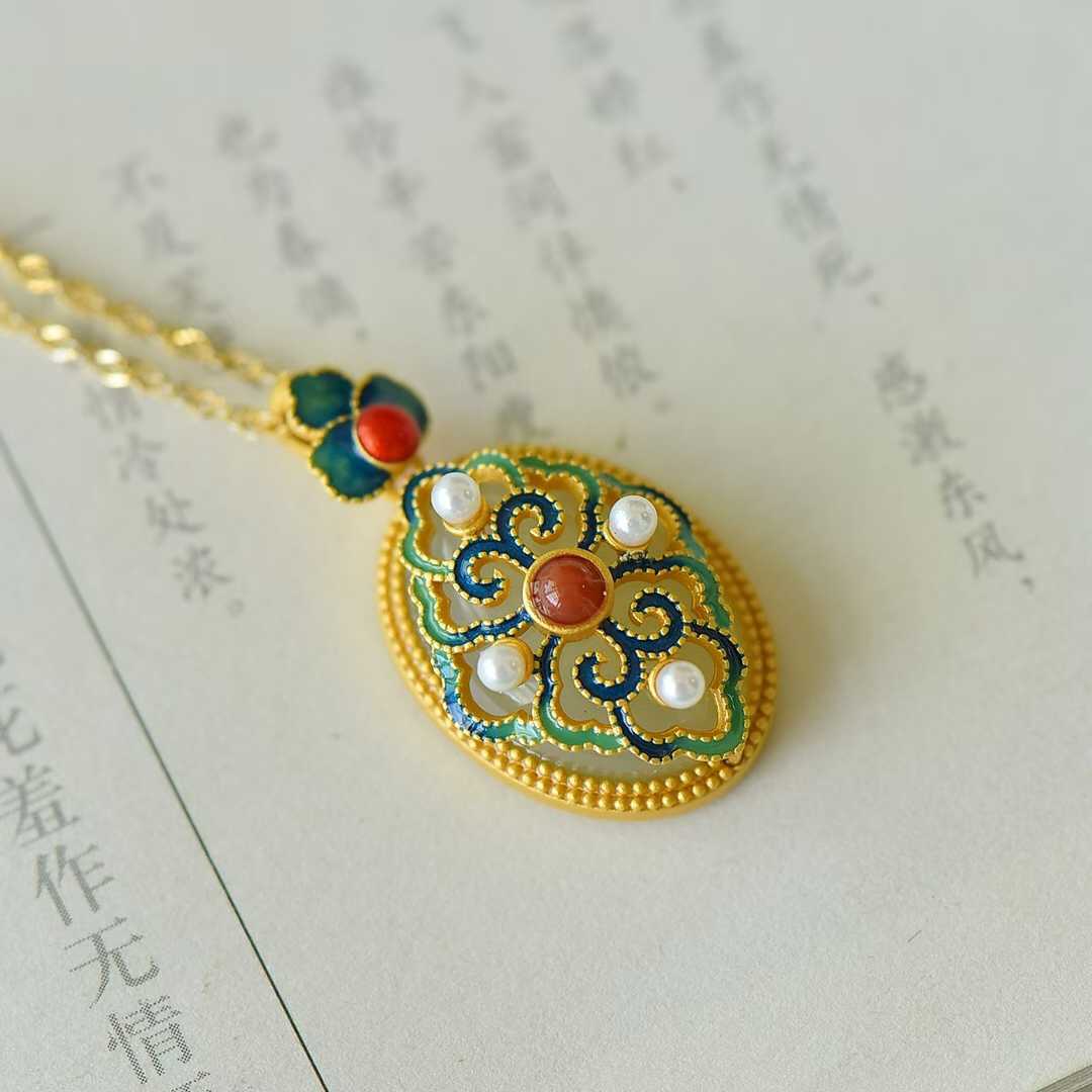 925 Silver Inlaid Nephrite "Good Fortune and Prosperity" Pendant - jewelry - weilin.com