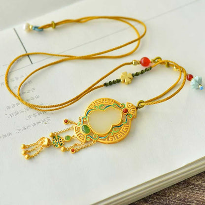 925 Silver Inlaid Nephrite "Gourd" Vintage Pendant for Adding Blessings and Good Fortune - jewelry - weilin.com