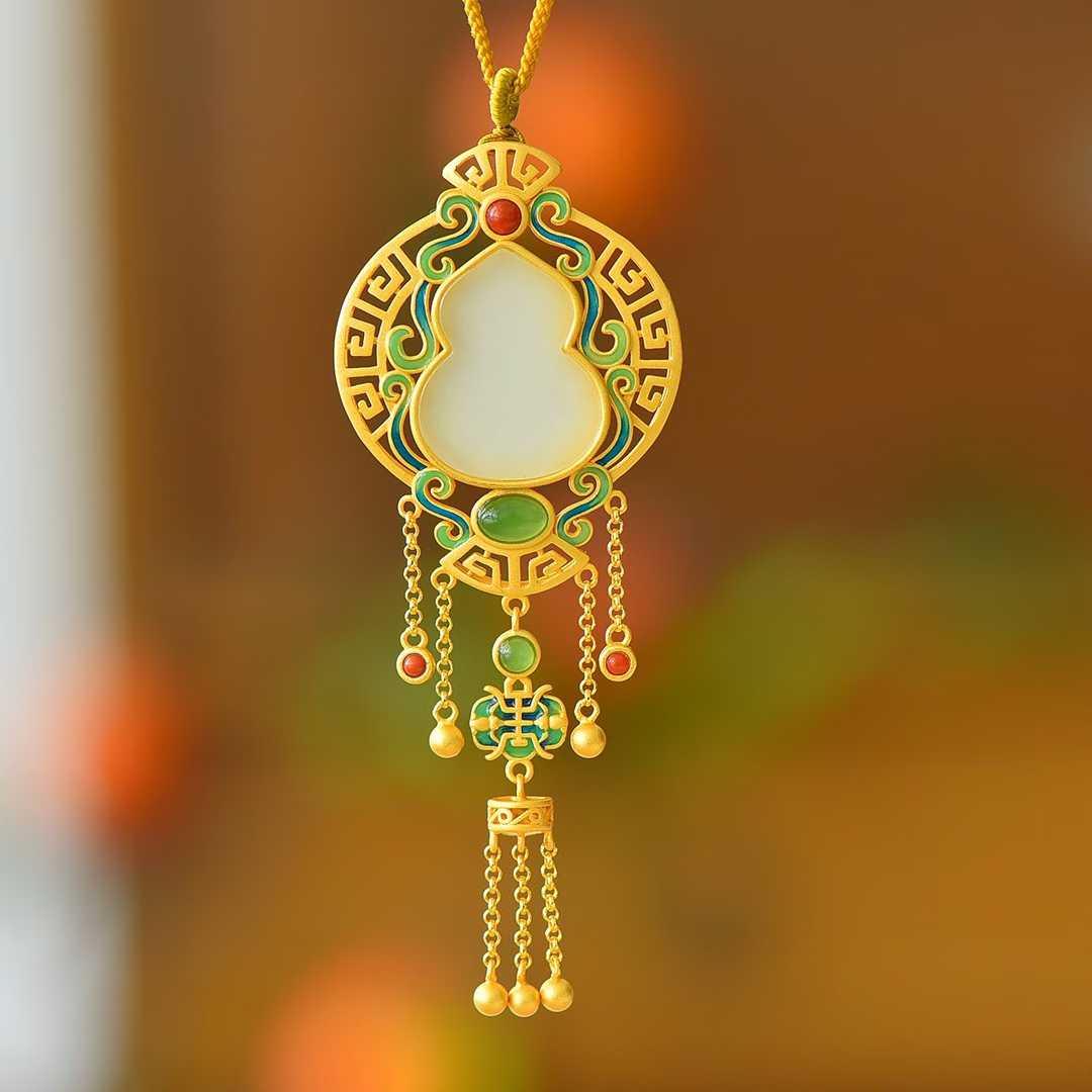 925 Silver Inlaid Nephrite "Gourd" Vintage Pendant for Adding Blessings and Good Fortune - jewelry - weilin.com