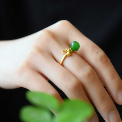 925 Silver Inlaid Nephrite Green Jade Cabochon Plain Silver Ring - jewelry - weilin.com