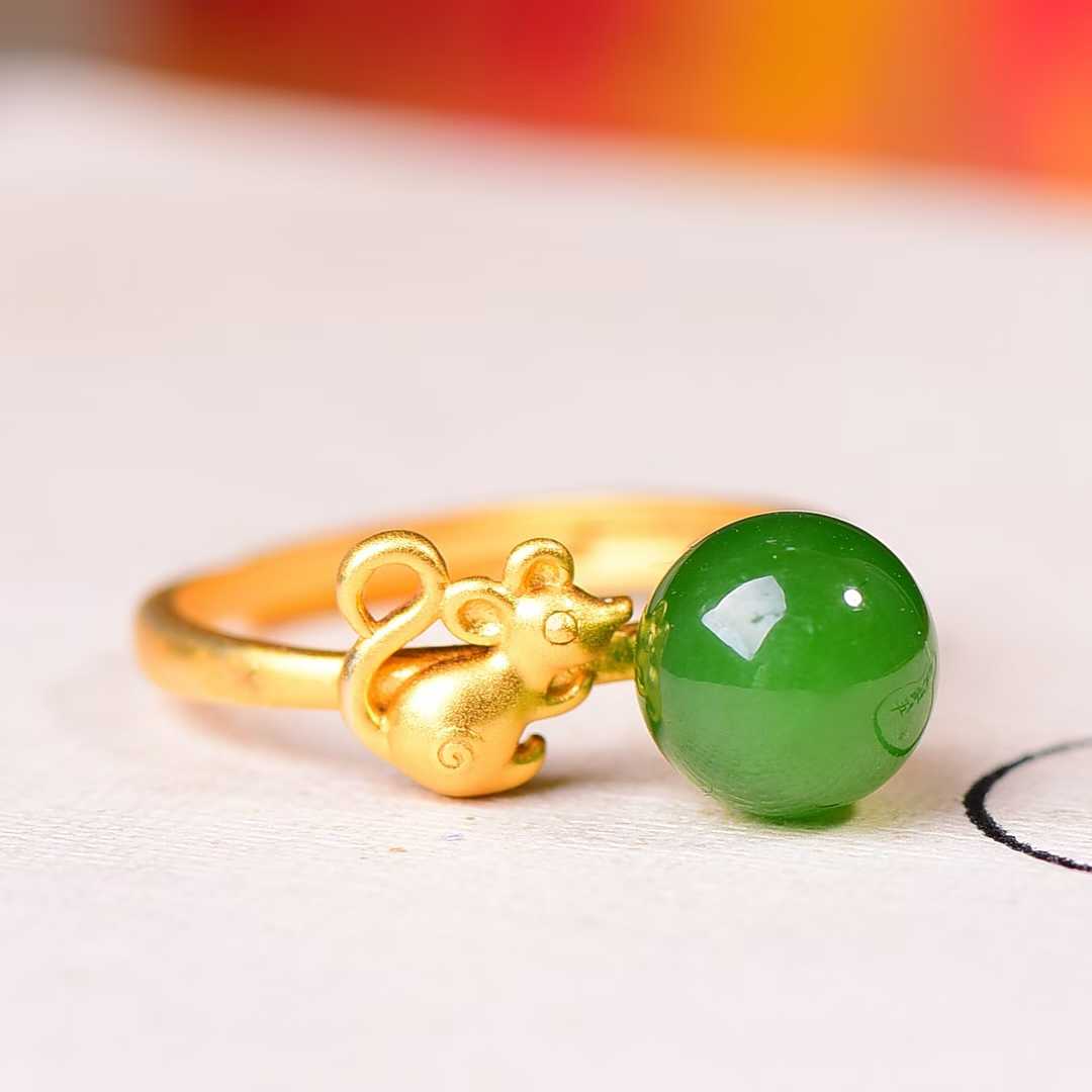 925 Silver Inlaid Nephrite Green Jade Cabochon Plain Silver Ring - jewelry - weilin.com