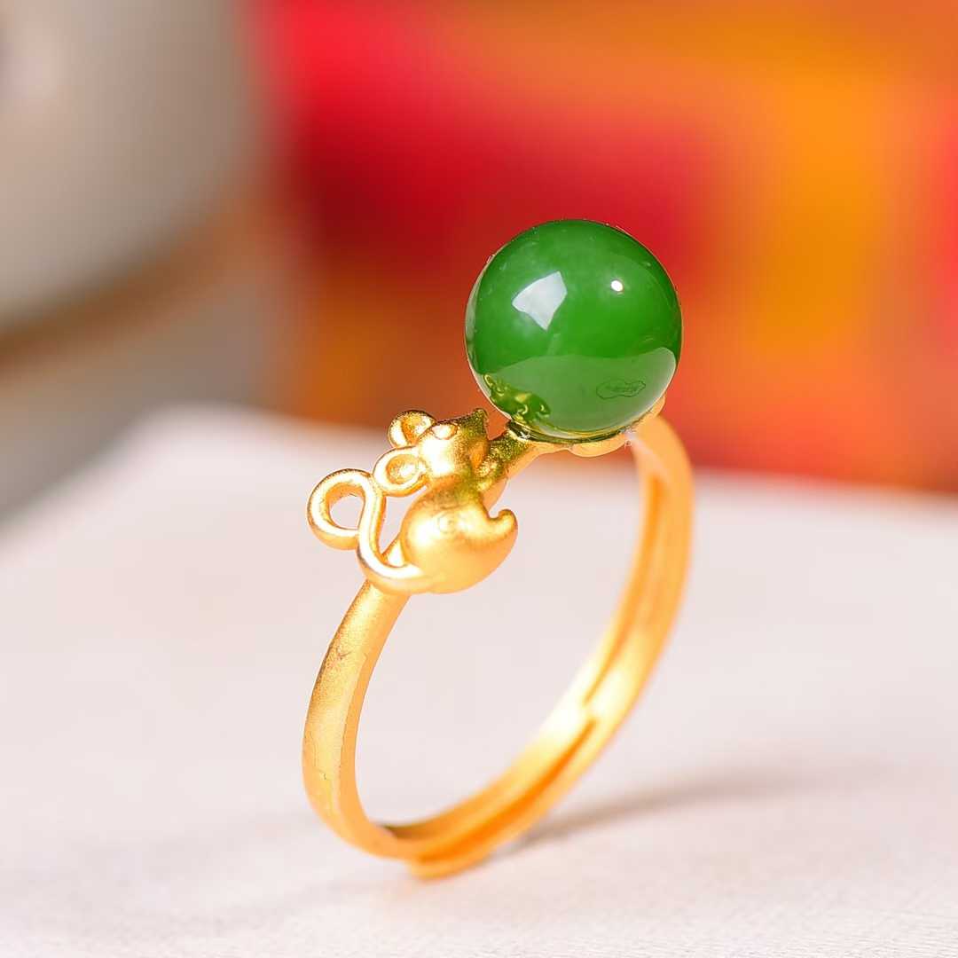 925 Silver Inlaid Nephrite Green Jade Cabochon Plain Silver Ring - jewelry - weilin.com
