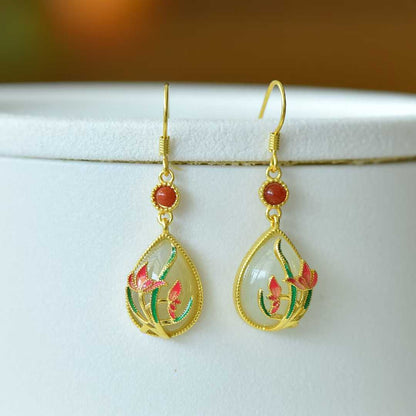 925 Silver Inlaid Nephrite "Harmonious Beauty" Teardrop Earrings - jewelry - weilin.com