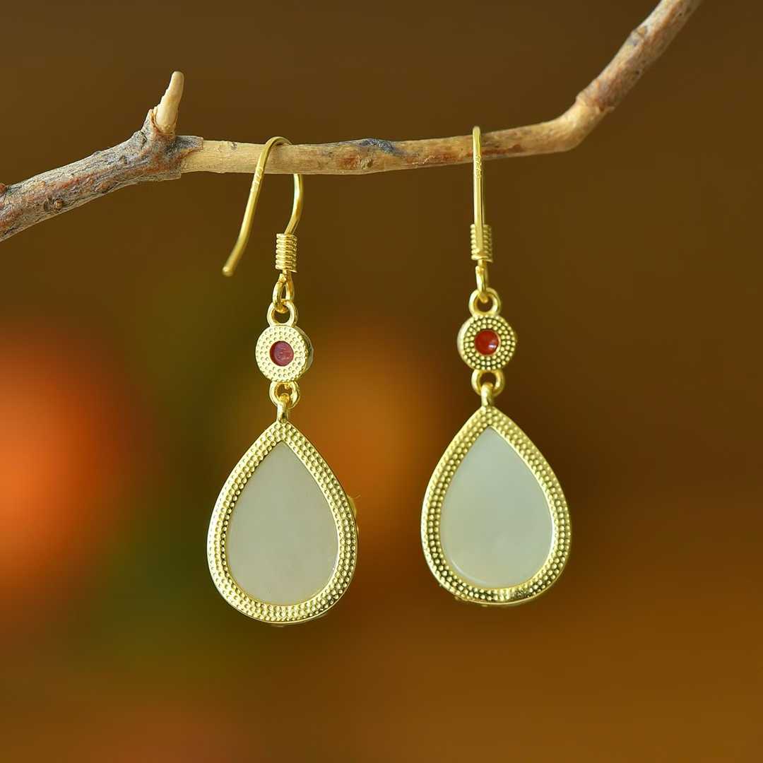 925 Silver Inlaid Nephrite "Harmonious Beauty" Teardrop Earrings - jewelry - weilin.com