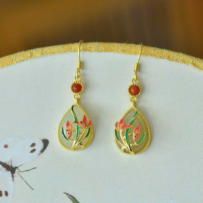 925 Silver Inlaid Nephrite "Harmonious Beauty" Teardrop Earrings - jewelry - weilin.com