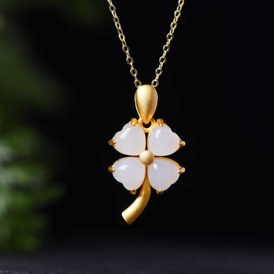 925 Silver Inlaid Nephrite Heart - Shaped Thick Matte Gold Set - jewelry - weilin.com