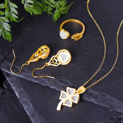 925 Silver Inlaid Nephrite Heart - Shaped Thick Matte Gold Set - jewelry - weilin.com
