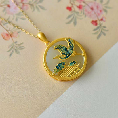 925 Silver Inlaid Nephrite "Hehe Youming" Pendant - jewelry - weilin.com