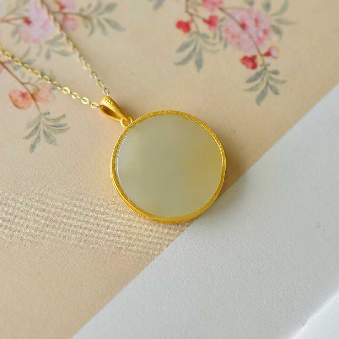 925 Silver Inlaid Nephrite "Hehe Youming" Pendant - jewelry - weilin.com