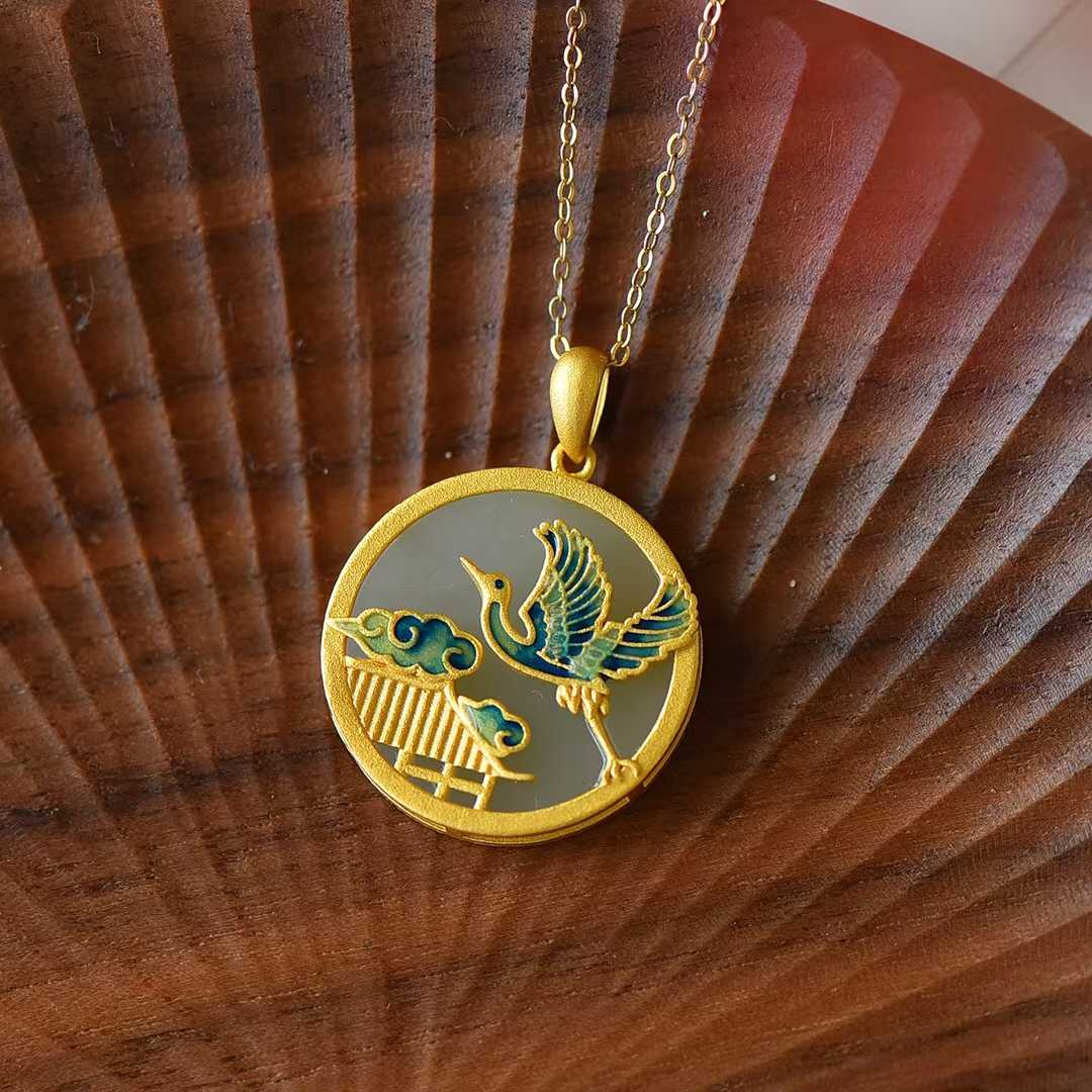 925 Silver Inlaid Nephrite "Hehe Youming" Pendant - jewelry - weilin.com