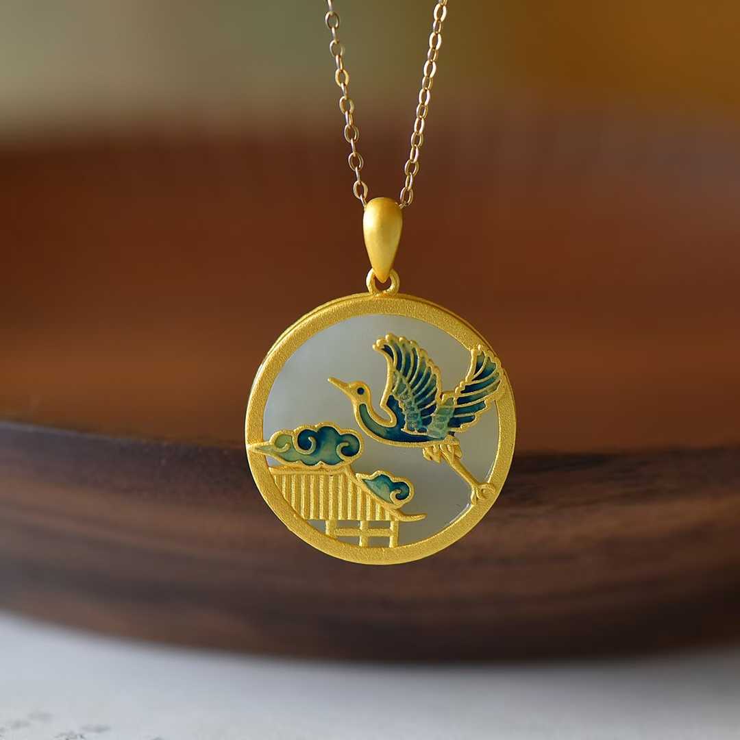 925 Silver Inlaid Nephrite "Hehe Youming" Pendant - jewelry - weilin.com