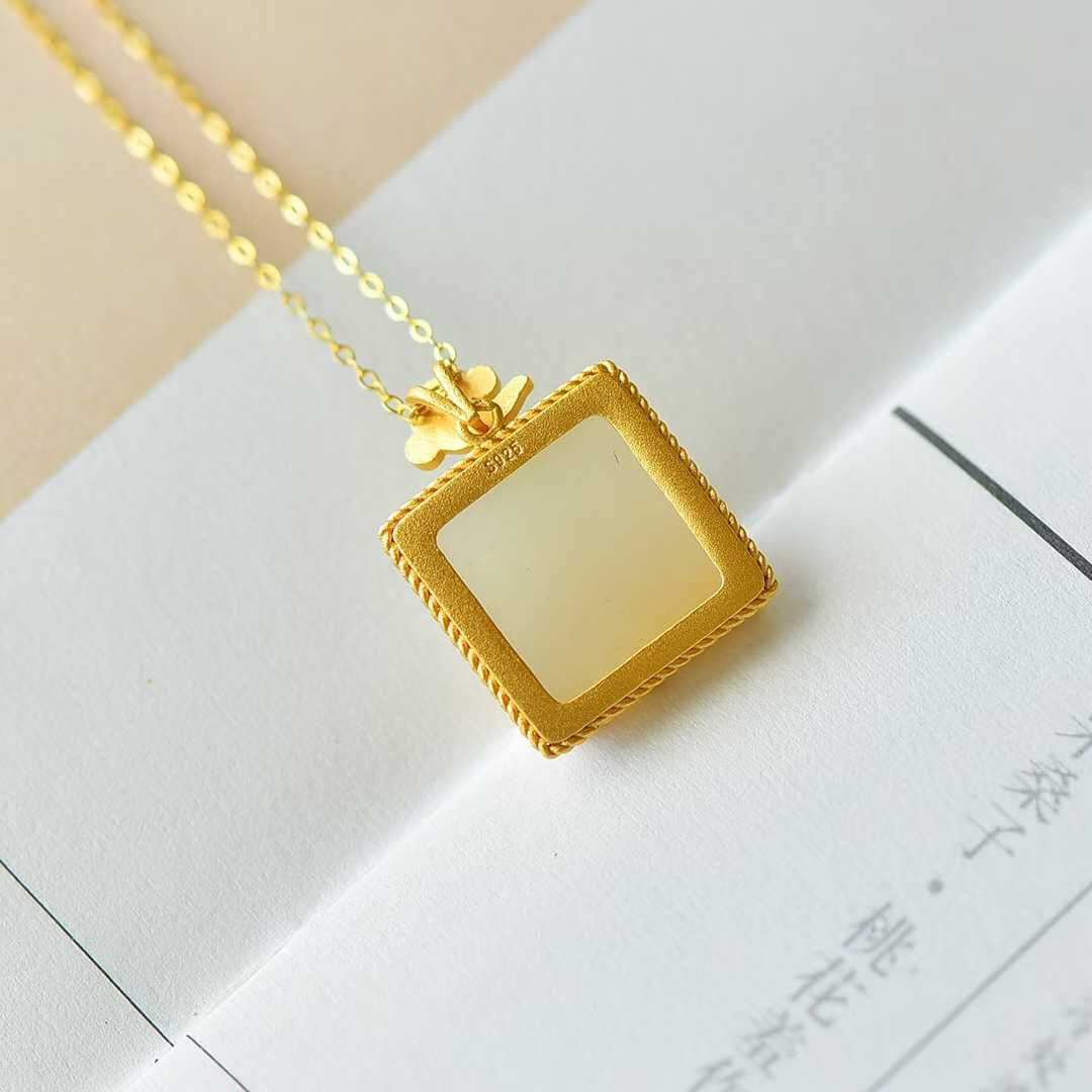 925 Silver Inlaid Nephrite "House and Car" Pendant - jewelry - weilin.com