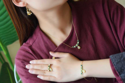925 Silver Inlaid Nephrite Jewelry Set with Thick Matte Gold - jewelry - weilin.com