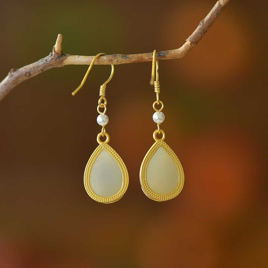 925 Silver Inlaid Nephrite "Koi Fish Coming Ashore" Teardrop Earrings - jewelry - weilin.com