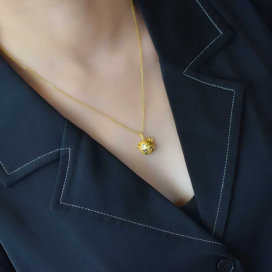 925 Silver Inlaid Nephrite "Lucky Fortune Cat" Pendant - jewelry - weilin.com