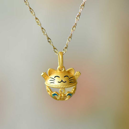 925 Silver Inlaid Nephrite "Lucky Fortune Cat" Pendant - jewelry - weilin.com
