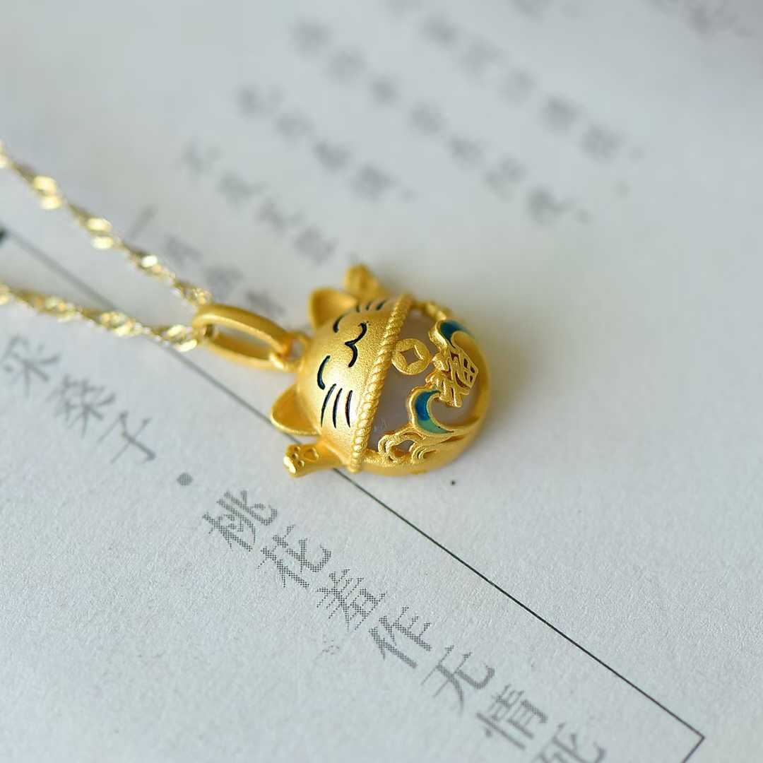 925 Silver Inlaid Nephrite "Lucky Fortune Cat" Pendant - jewelry - weilin.com