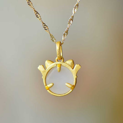 925 Silver Inlaid Nephrite "Lucky Fortune Cat" Pendant - jewelry - weilin.com