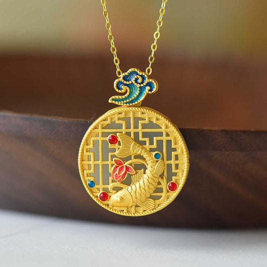 925 Silver Inlaid Nephrite "Niannian Youyu" Pendant - jewelry - weilin.com