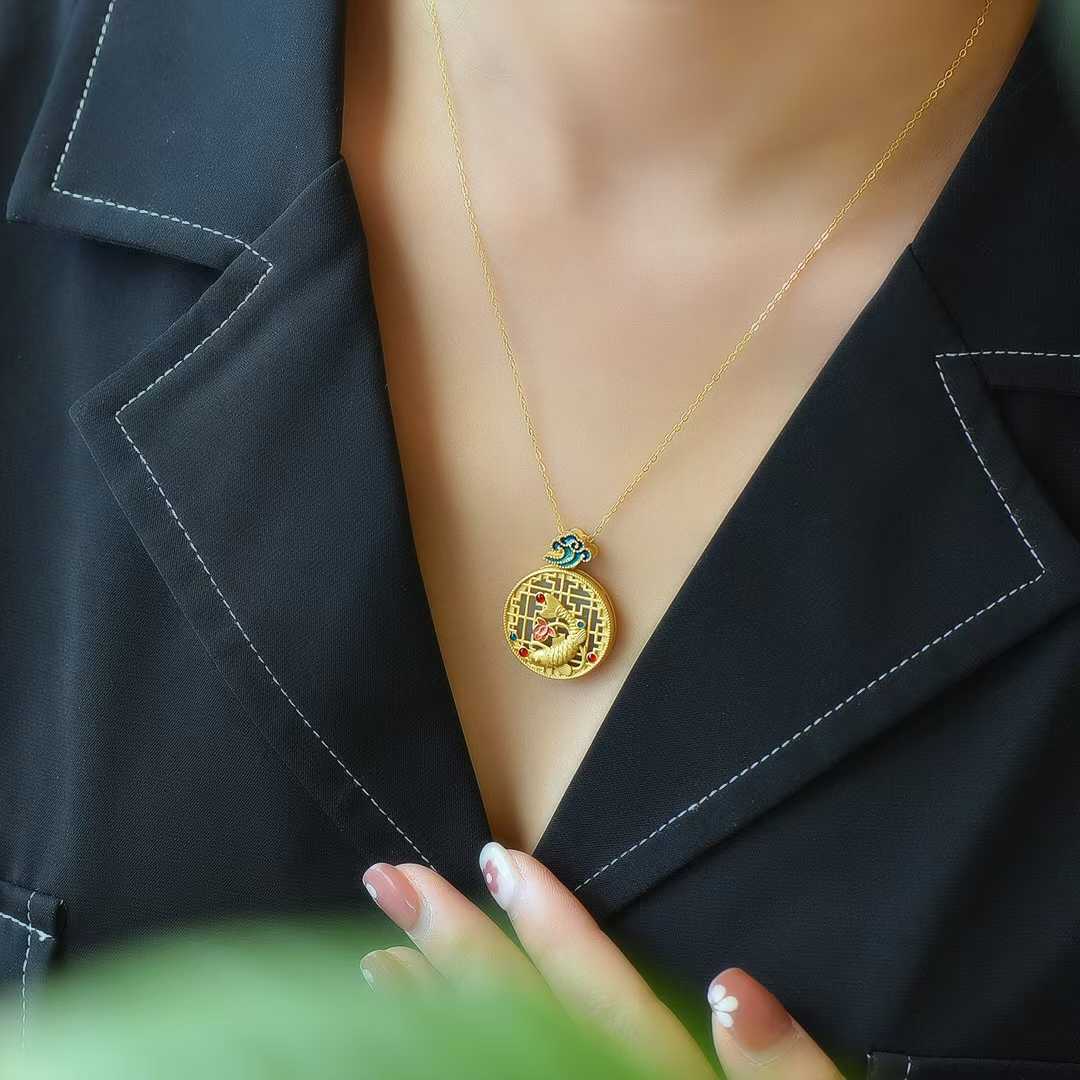 925 Silver Inlaid Nephrite "Niannian Youyu" Pendant - jewelry - weilin.com