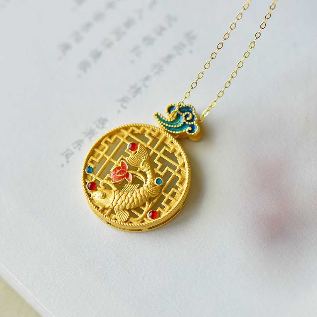 925 Silver Inlaid Nephrite "Niannian Youyu" Pendant - jewelry - weilin.com