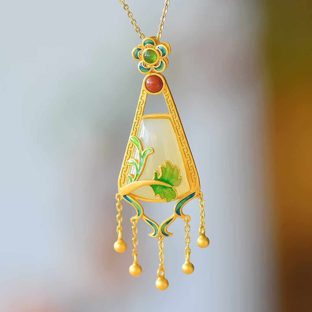 925 Silver Inlaid Nephrite "One Leaf Contains the Universe" Tassel Pendant - jewelry - weilin.com