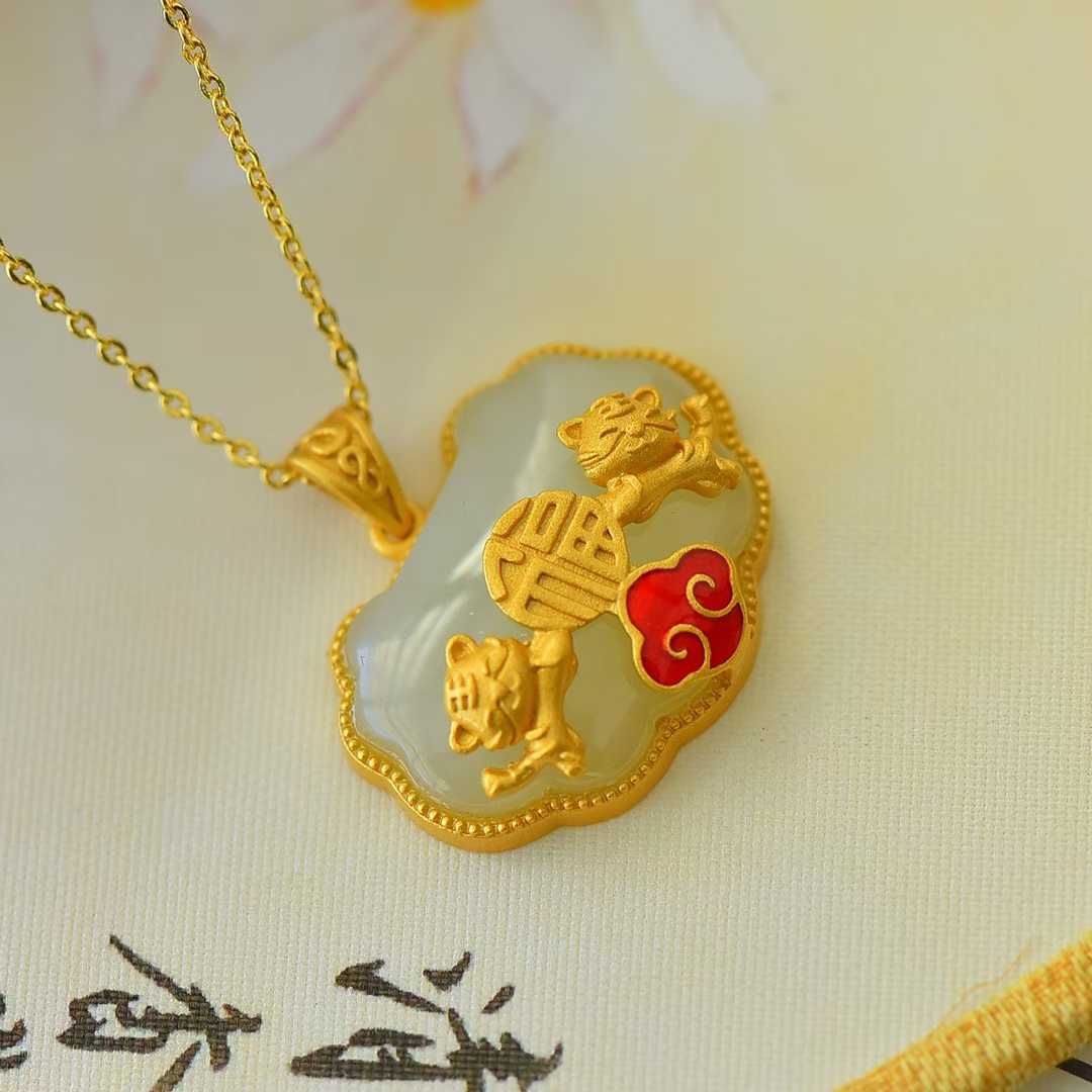 925 Silver Inlaid Nephrite "Ping Ruyi" Cute Tiger Pendant for Attracting Blessings - jewelry - weilin.com
