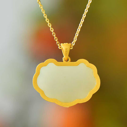 925 Silver Inlaid Nephrite "Ping Ruyi" Cute Tiger Pendant for Attracting Blessings - jewelry - weilin.com