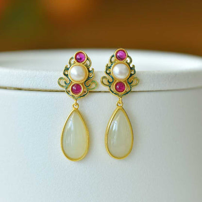 925 Silver Inlaid Nephrite "Precious as Ever" Teardrop Stud Earrings - jewelry - weilin.com