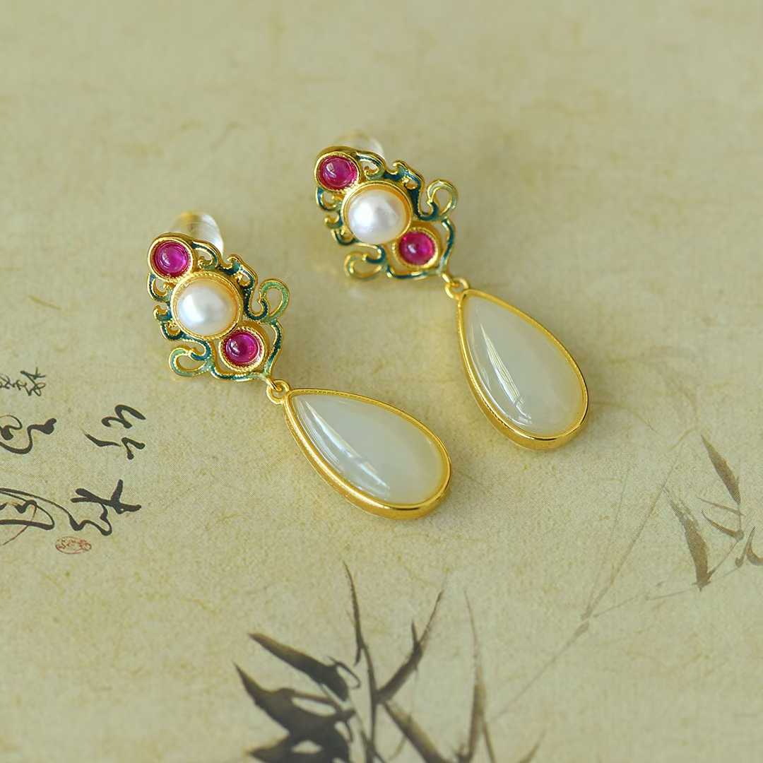 925 Silver Inlaid Nephrite "Precious as Ever" Teardrop Stud Earrings - jewelry - weilin.com