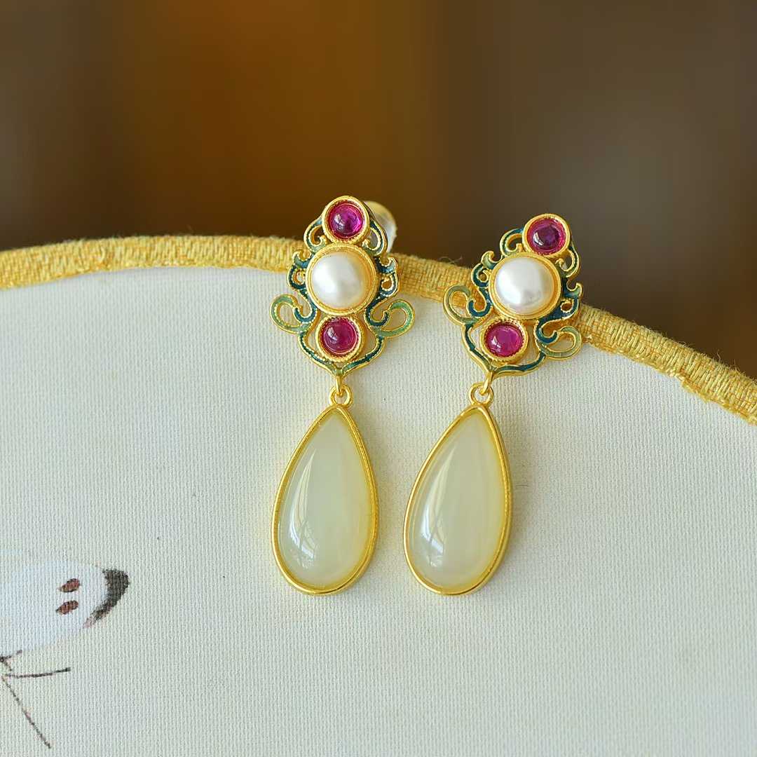 925 Silver Inlaid Nephrite "Precious as Ever" Teardrop Stud Earrings - jewelry - weilin.com