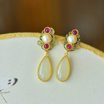 925 Silver Inlaid Nephrite "Precious as Ever" Teardrop Stud Earrings - jewelry - weilin.com