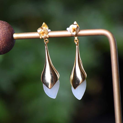 925 Silver Inlaid Nephrite Rose Earrings - jewelry - weilin.com