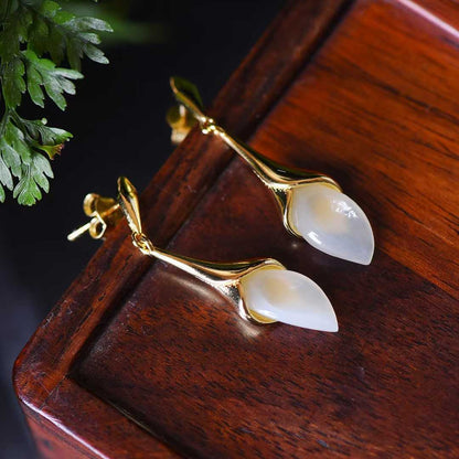 925 Silver Inlaid Nephrite Rose Earrings - jewelry - weilin.com