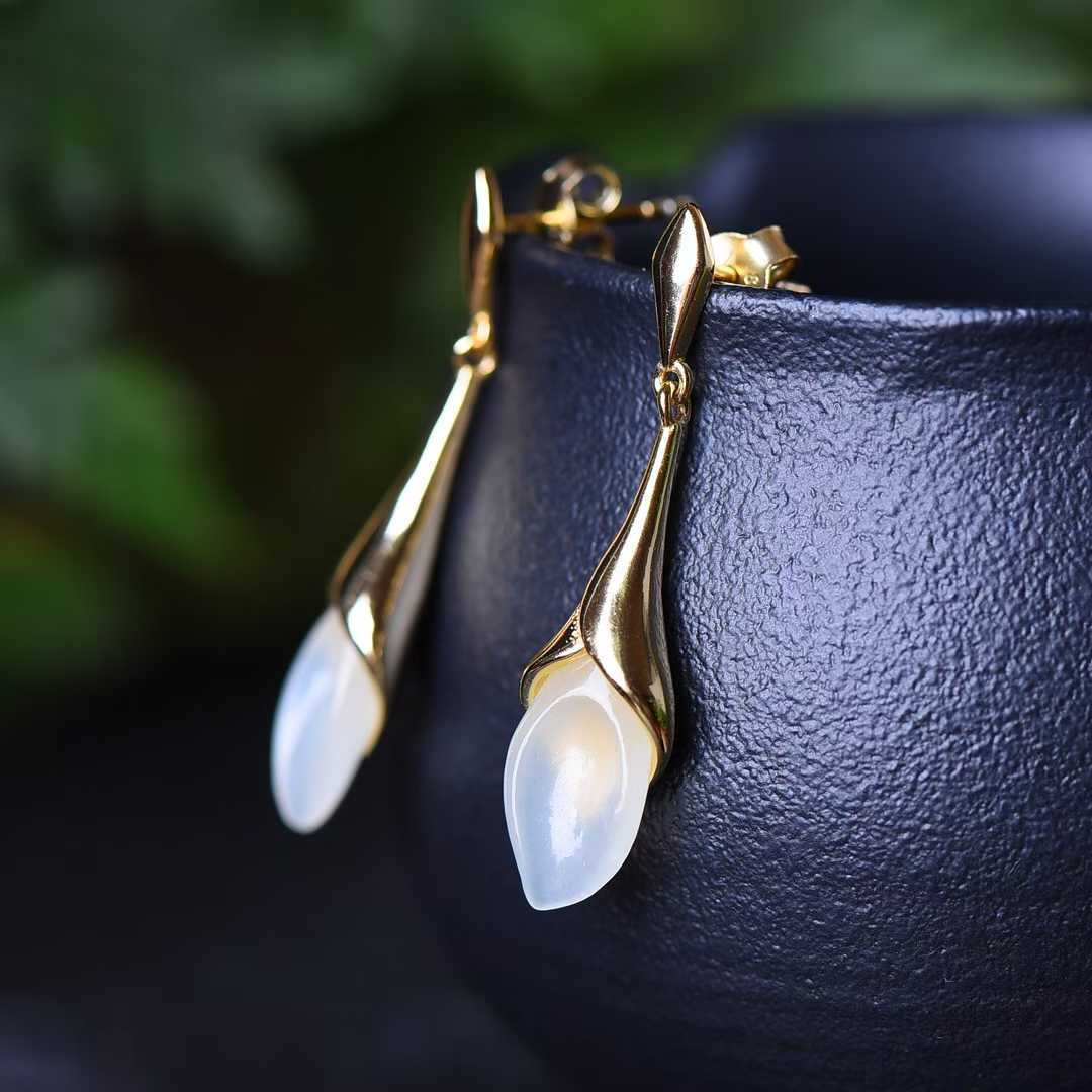925 Silver Inlaid Nephrite Rose Earrings - jewelry - weilin.com