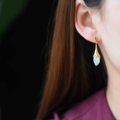 925 Silver Inlaid Nephrite Rose Earrings - jewelry - weilin.com