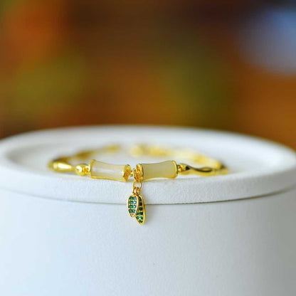 925 Silver Inlaid Nephrite "Steady Progress" Bamboo Joint Bracelet - jewelry - weilin.com