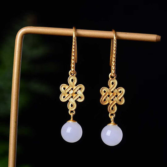 925 Silver Inlaid Nephrite Thick Matte Gold Earrings - jewelry - weilin.com