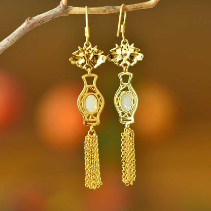 925 Silver Inlaid Nephrite Vase Earrings - jewelry - weilin.com