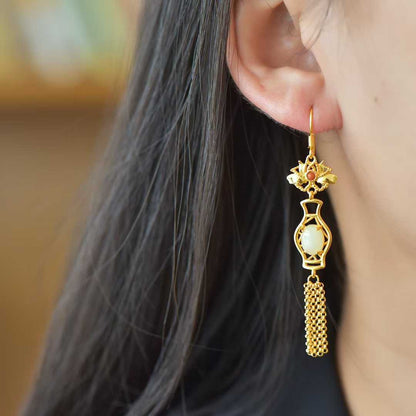925 Silver Inlaid Nephrite Vase Earrings - jewelry - weilin.com