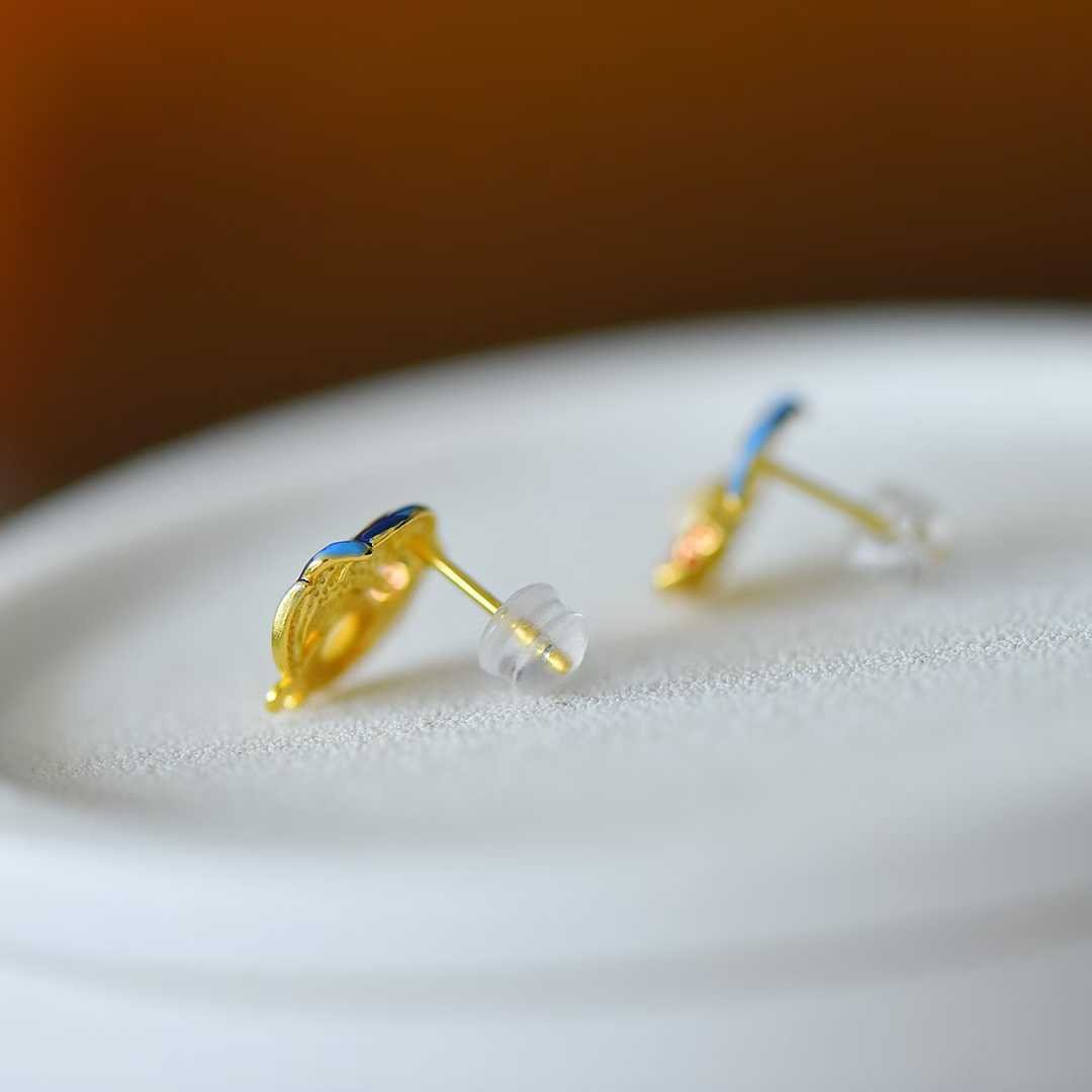 925 Silver Inlaid White Hetian Nephrite "Koi & Luster" Stud Earrings - jewelry - weilin.com