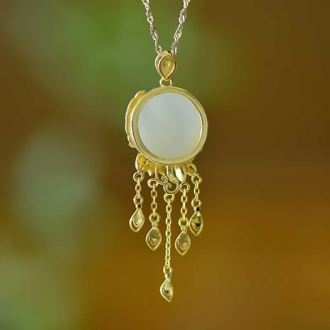 925 Silver Inlaid White Hetian Nephrite "Phoenix Nirvana" Tassel Pendant - jewelry - weilin.com