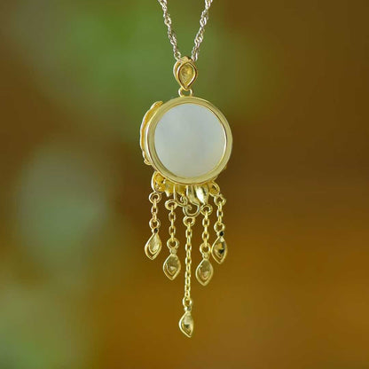 925 Silver Inlaid White Hetian Nephrite "Phoenix Nirvana" Tassel Pendant - jewelry - weilin.com