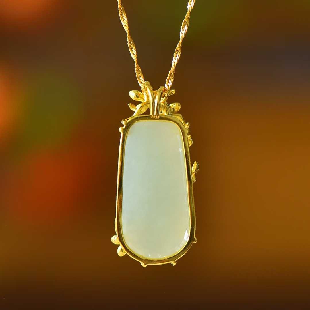 925 Silver Inlaid White Hetian Nephrite "Plum Blossom Against Snow" Peace Pendant - jewelry - weilin.com